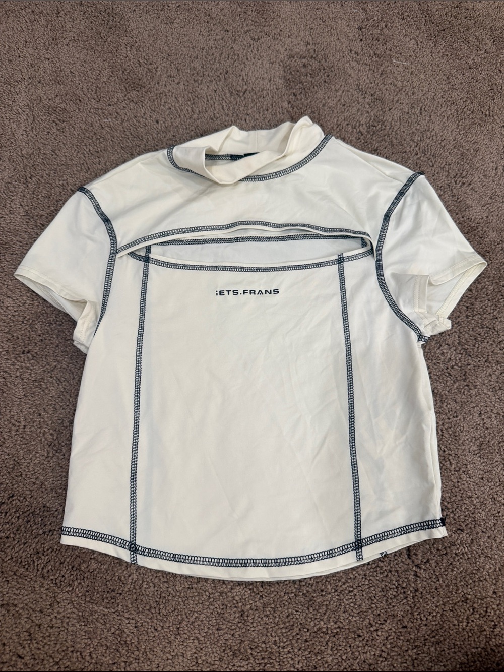 Urban Outfitters White Crop Top with Contrast Stitching